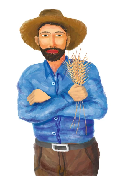 Um agricultor no campo de trigo — Fotografia de Stock