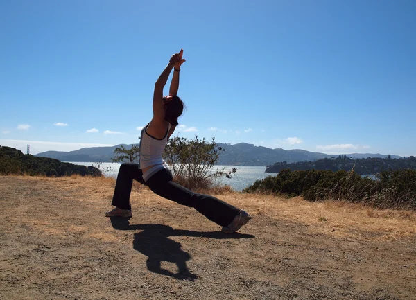 有吸引力的20多岁的女士做战士一个瑜伽姿势 — 图库照片