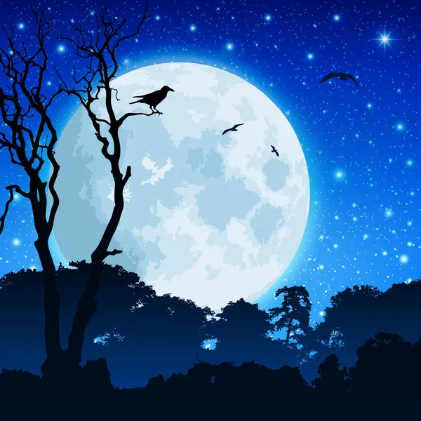 Paysage forestier avec lune — Image vectorielle