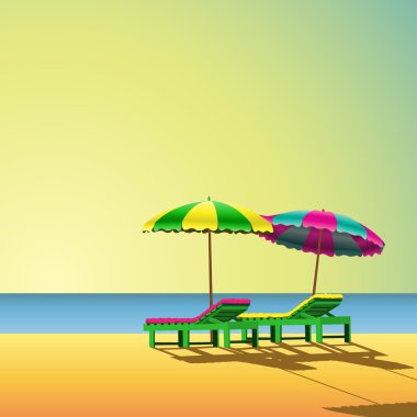 Sunloungers on Beach clipart