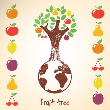 Decorative tree with diffetent fruits. clipart