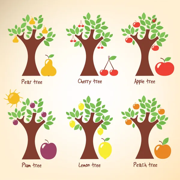 Farklı ağaçlar ve meyveler. — Stok Vektör