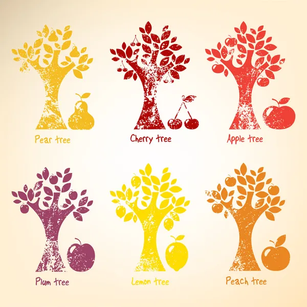 Farklı ağaçlar ve meyveler. — Stok Vektör