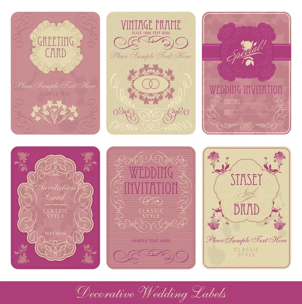 Étiquettes vintage décoratives mariage — Image vectorielle