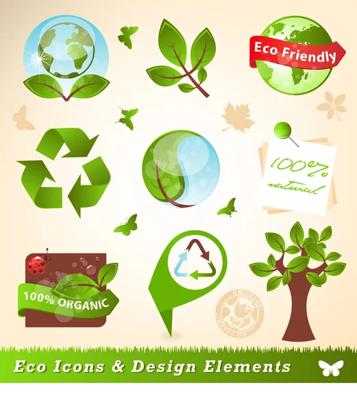 Icone di ecologia ed elementi di design — Vettoriale Stock