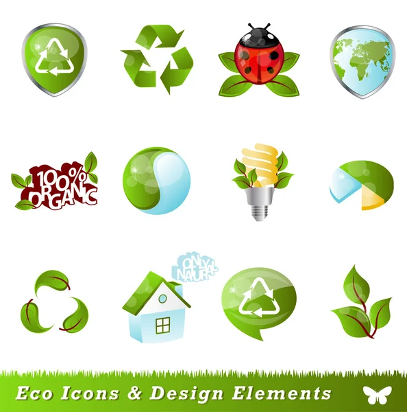 Ekologi ikoner och diverse designelement — Stock vektor