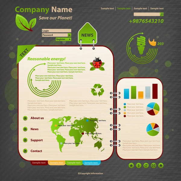 Modèle de conception de site Web. Thème écologie . — Image vectorielle