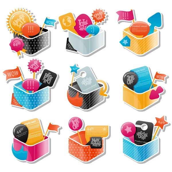 Ensemble de boîtes colorées — Image vectorielle