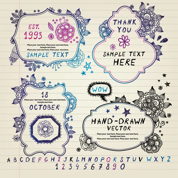 Hand-drawn frames with a floral pattern — Stockvector