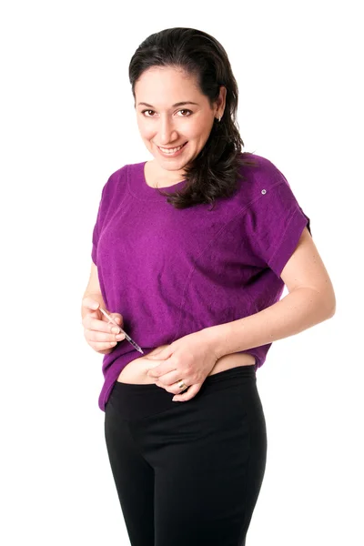Cukrzycę kobieta wstrzykiwanie insuliny — Zdjęcie stockowe