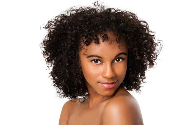 Krása ženská tvář s kudrnatými vlasy — Stock fotografie