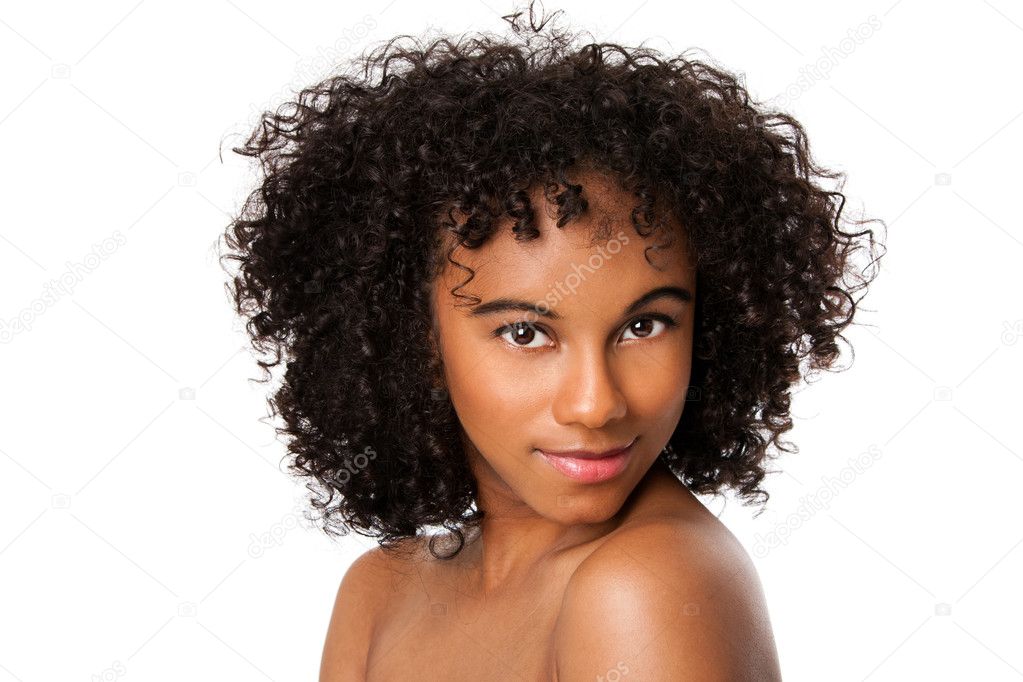 Beauty female face with curly hair