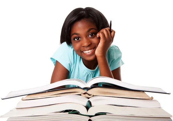 Zufriedene Schüler mit Hausaufgaben — Stockfoto
