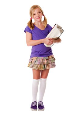 Happy school girl with books clipart