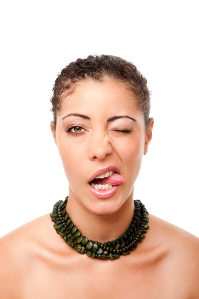 Funny winking with tongue