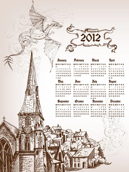 Dragon kalender 2012 — Stockvector