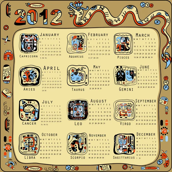 Календарь в индийском стиле майя — стоковый вектор