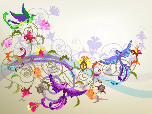 Oiseaux et fleurs — Image vectorielle
