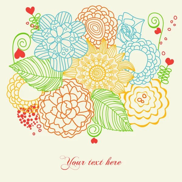 Blumen und Herzen Liebe Karte — Stockvektor