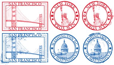 USA famous cities stamps clipart