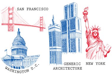 USA famous cities architecture and landmarks clipart