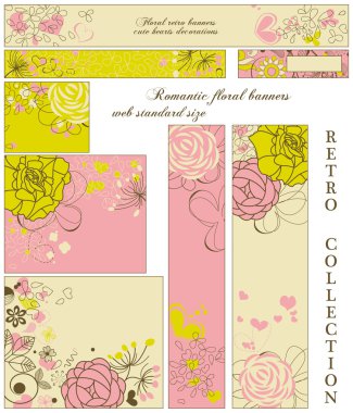 Retro floral banners; standard web size clipart