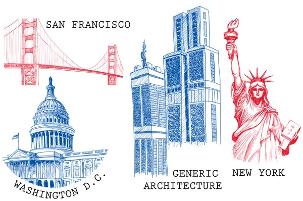 美国著名的城市建筑与地标 — 图库矢量图片