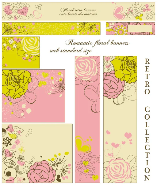 Retro floral banners; standaren spindelväv storlek — Stock vektor