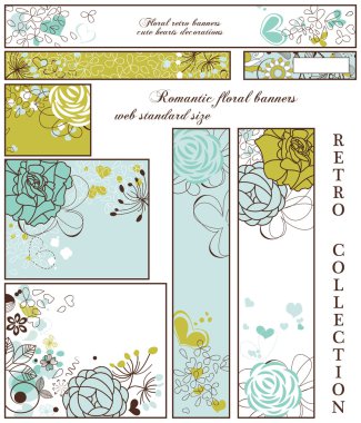 Retro floral banners; standard web size clipart