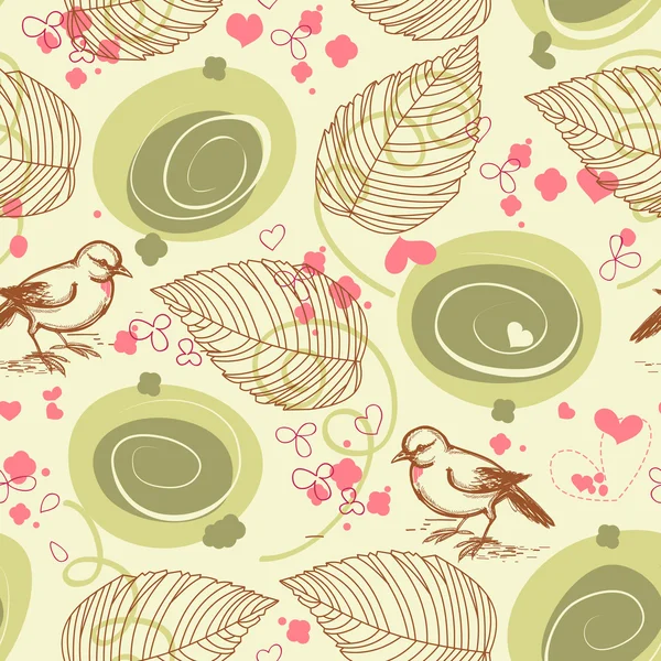 Mignon oiseau floral motif sans couture — Image vectorielle