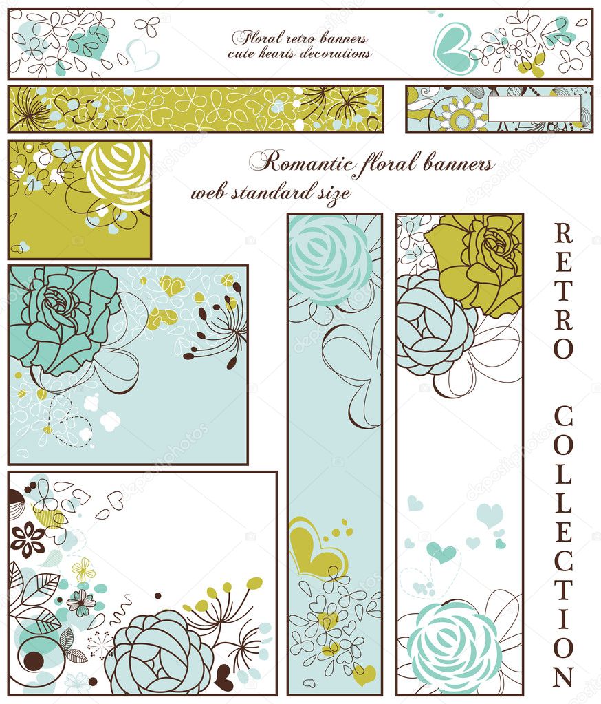 Retro floral banners; standard web size