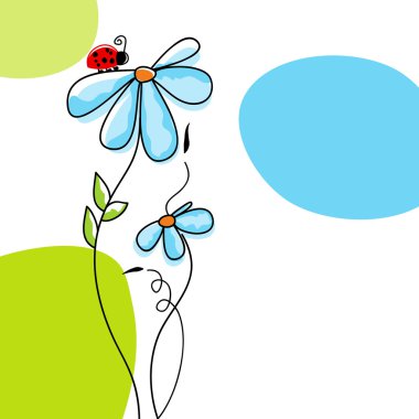 Cute nature scene: ladybug climbing on a flower clipart