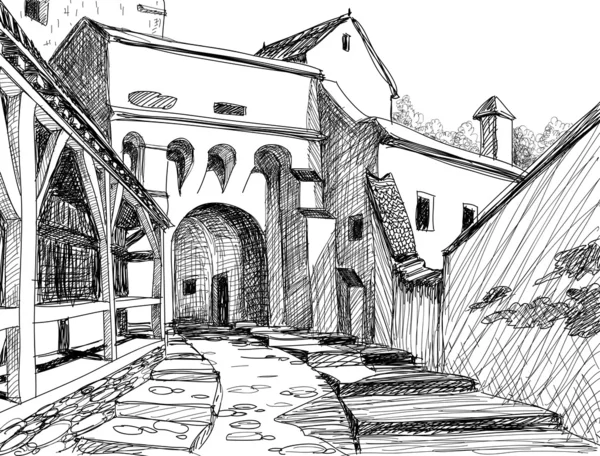 Skizze einer mittelalterlichen Zitadelle — Stockvektor