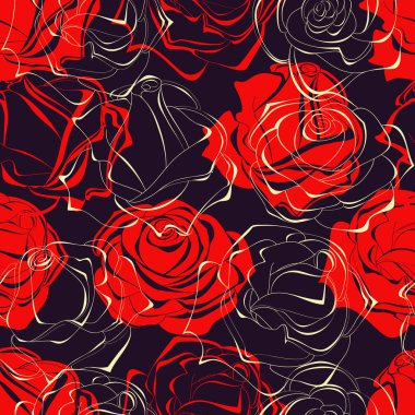 Red roses over dark background seamless pattern clipart