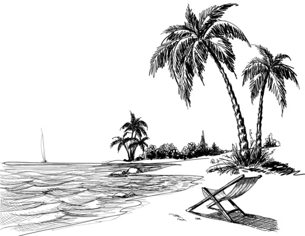 Verano playa lápiz dibujo — Vector de stock