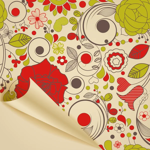 Винтажные цветочные обои с загнутым уголком бумаги — стоковый вектор