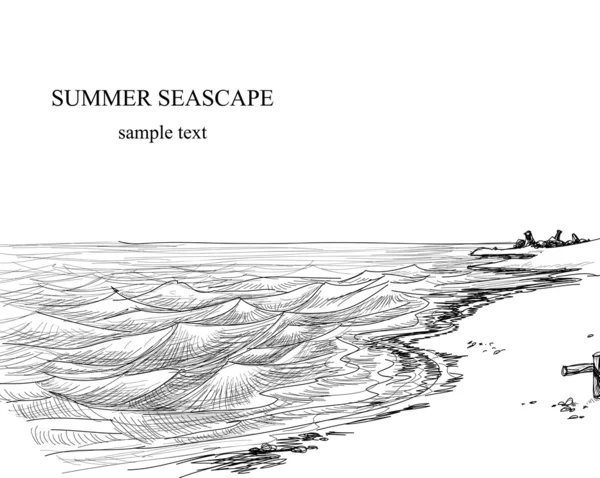 Desenho da paisagem marinha de verão — Vetor de Stock