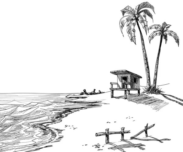 夏季海滩剪影 — 图库矢量图片