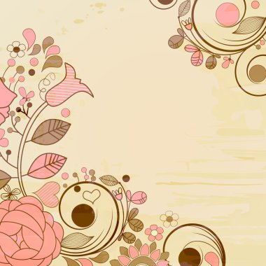 Old paper page, floral decorations clipart