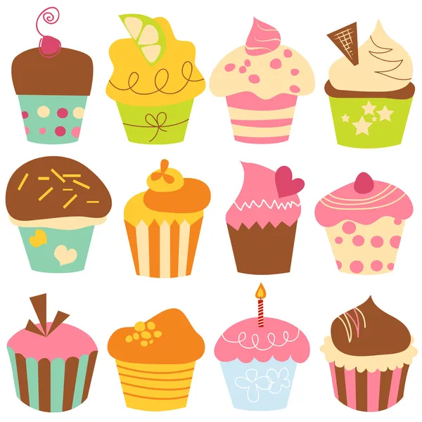Cute cupcakes set — Stock Vector