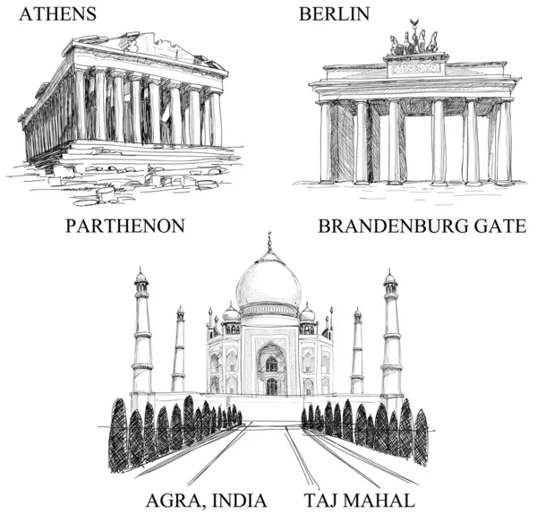 Bâtiments emblématiques, destinations touristiques célèbres — Image vectorielle