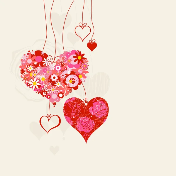 Kalp dizeleri romantik arka plan üzerinde — Stok Vektör