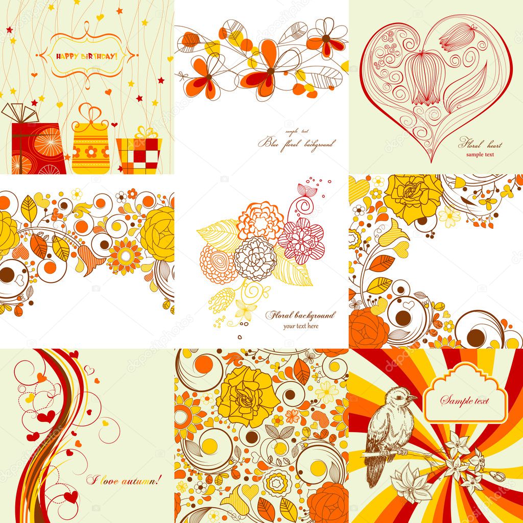 Vector set of greeting cards in autumn colors