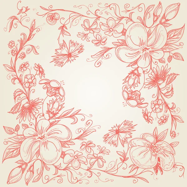 Cadre floral dessiné à la main — Image vectorielle