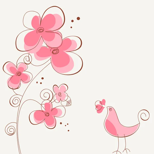 Çiçek ve kuş aşk hikayesi — Stok Vektör