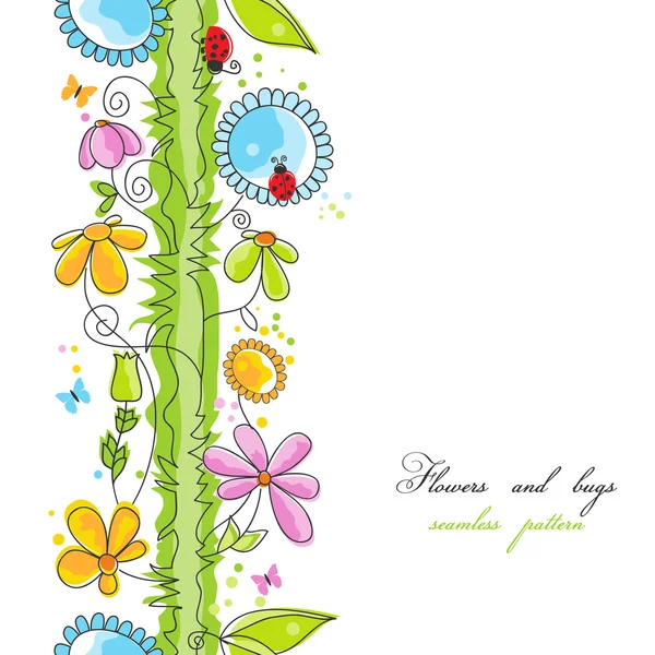 Flores y insectos patrón sin costura de dibujos animados — Vector de stock