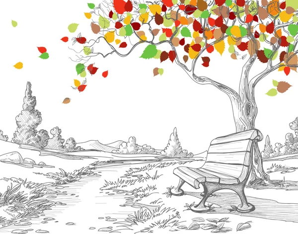 Árvore de outono, folhas caindo Ilustração De Stock