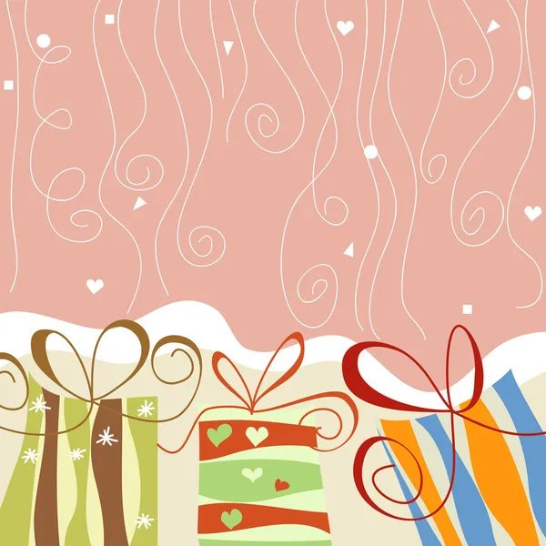 Cajas de regalo y confeti fondo festivo — Vector de stock