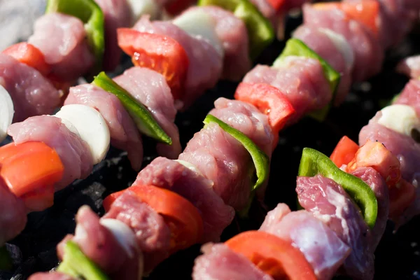 Rauw vlees spiesjes op grill — Stockfoto