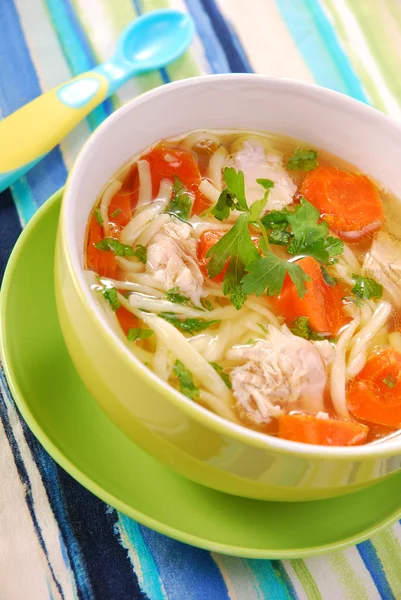 Chicken soup with noodle for child — Stock Photo, Image